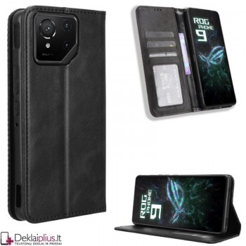 Dirbtinės odos atverčiamas dėklas su skyreliais - juodas (Asus Rog Phone 9/9 Pro) Dirbtinės odos atverčiamas dėklas su skyreliais - juodas (Asus Rog Phone 9/9 Pro)